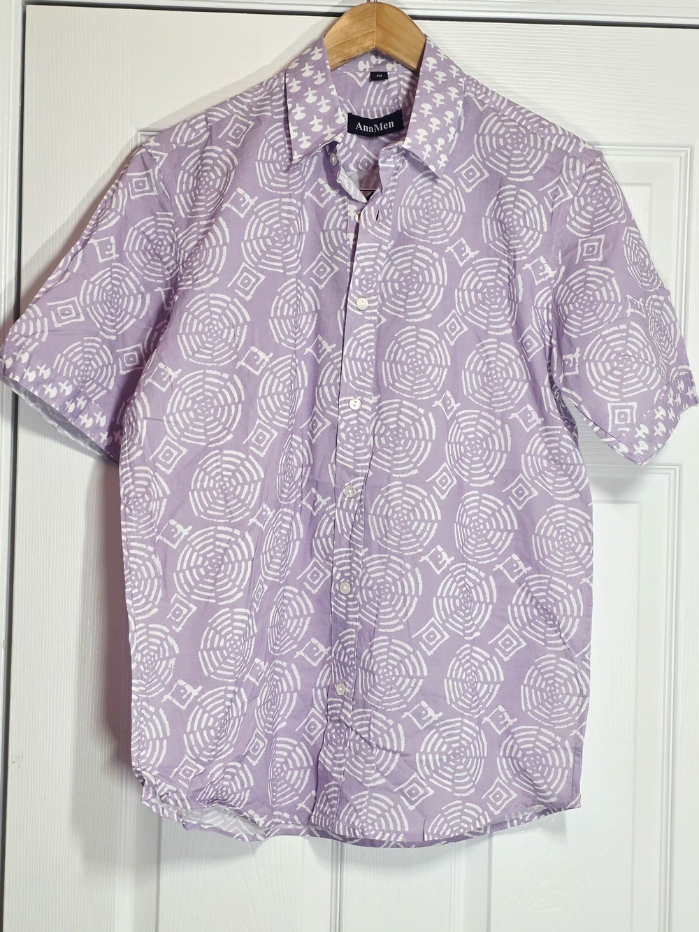 Anamen Purple Tropical Casual Medium Button Up Short Sleeve Shirt